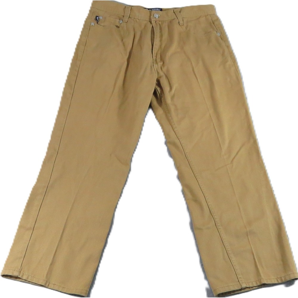 VTG Akademiks Jeanius Men Twill Pants 38x30 Baggy Chino Skater Tan Cotton Y2K